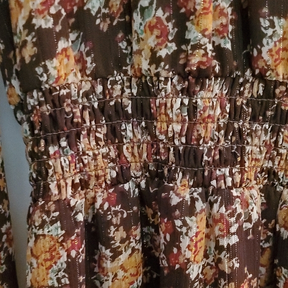 Charles Henry Brown Floral Long Sleeve Lined Dress - Picture 4 of 9